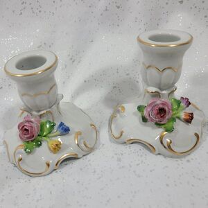 Vintage Ceramic Candlestick Handpainted Set of 2